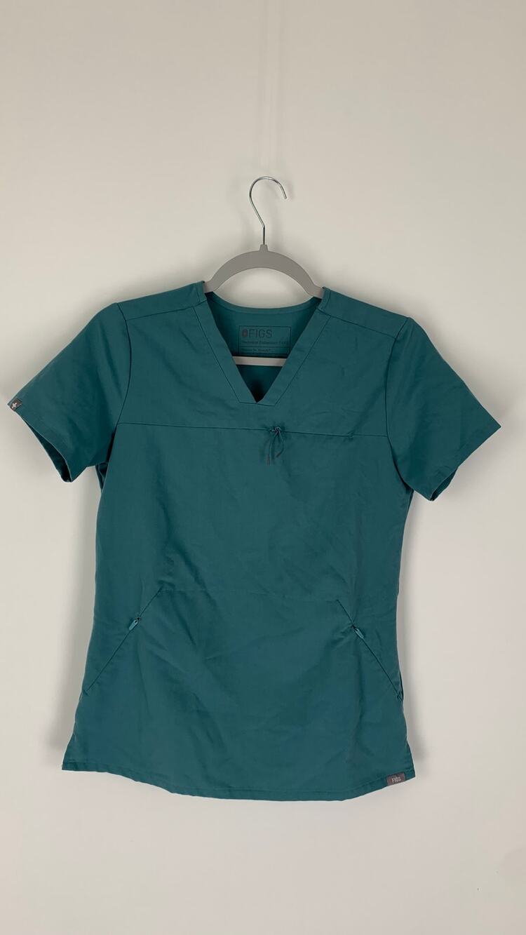Figs Casma 3 Zip Pocket Scrub Top Womens XXS Hydrogreen New Medical Shirt